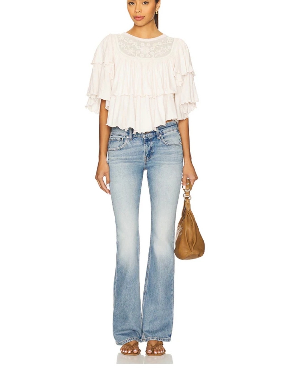 NWT Free People Rose Party Tee in Sugar Swizzle Ivory Lacy Ruffles Sz L